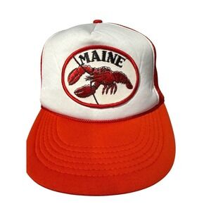 Vintage Nanco Maine Lobster Trucker Hat Red White Snapback Mesh Cap Mens OSFM